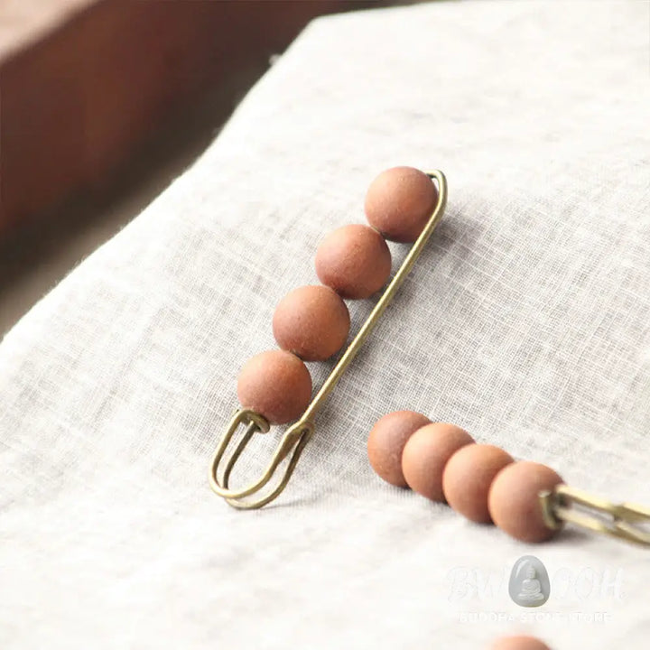 Buddha Stones Vintage Sandalwood Agathis Alba Ebony Wood Peltogyne Beads Healing Brooch - Brooch