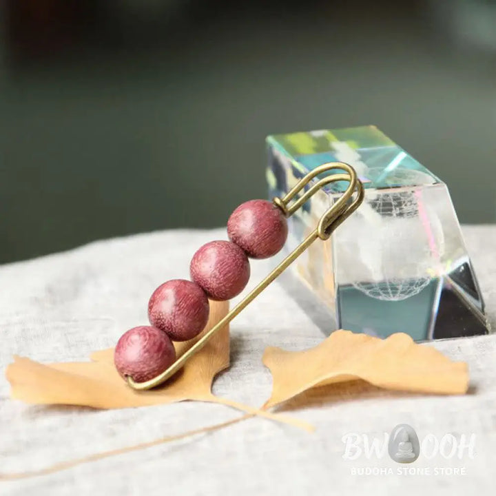 Buddha Stones Vintage Sandalwood Agathis Alba Ebony Wood Peltogyne Beads Healing Brooch - Brooch