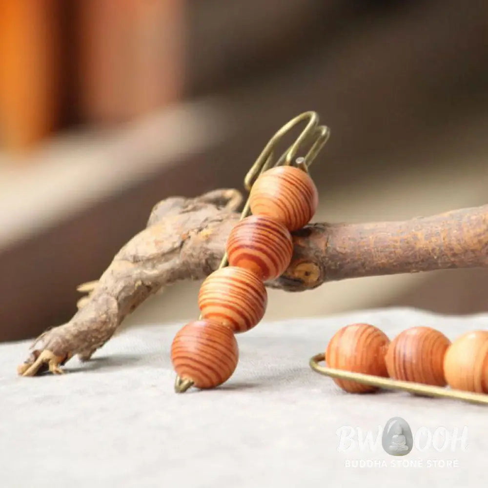 Buddha Stones Vintage Sandalwood Agathis Alba Ebony Wood Peltogyne Beads Healing Brooch - Brooch