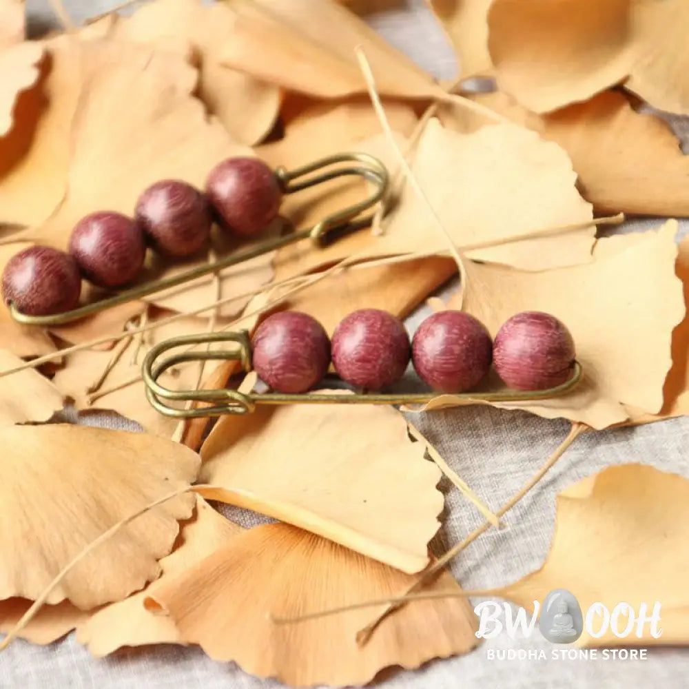 Buddha Stones Vintage Sandalwood Agathis Alba Ebony Wood Peltogyne Beads Healing Brooch - Brooch