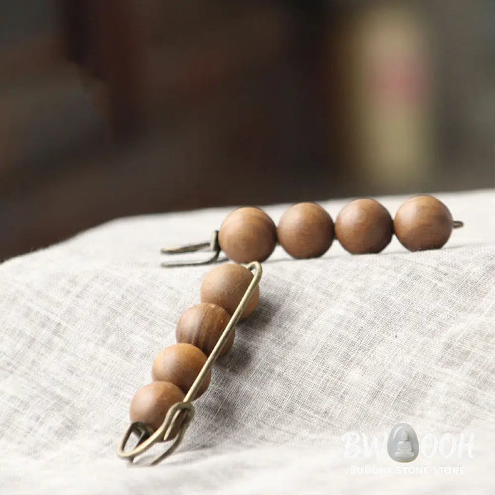 Buddha Stones Vintage Sandalwood Agathis Alba Ebony Wood Peltogyne Beads Healing Brooch - Brooch