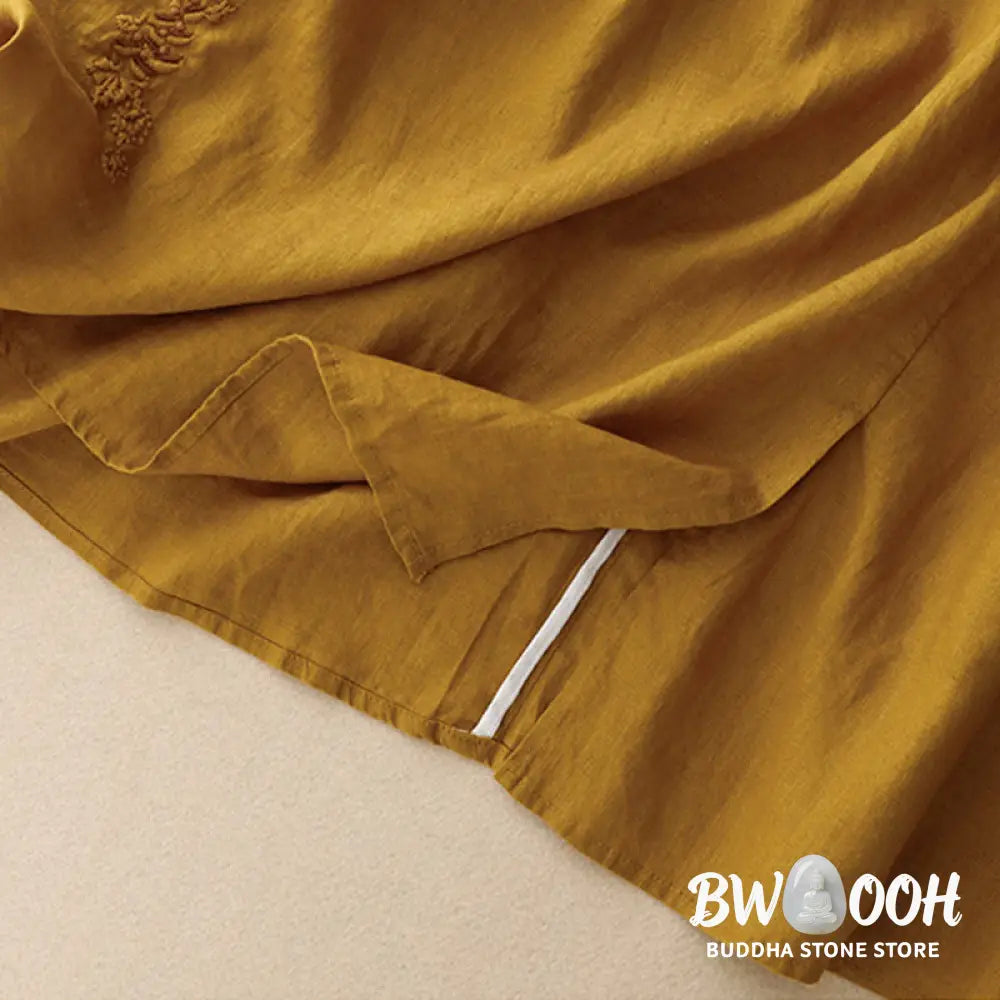 Buddha Stones Vintage Solid Embroidery Drawstring Women’s Skirt With Pockets - Skirt