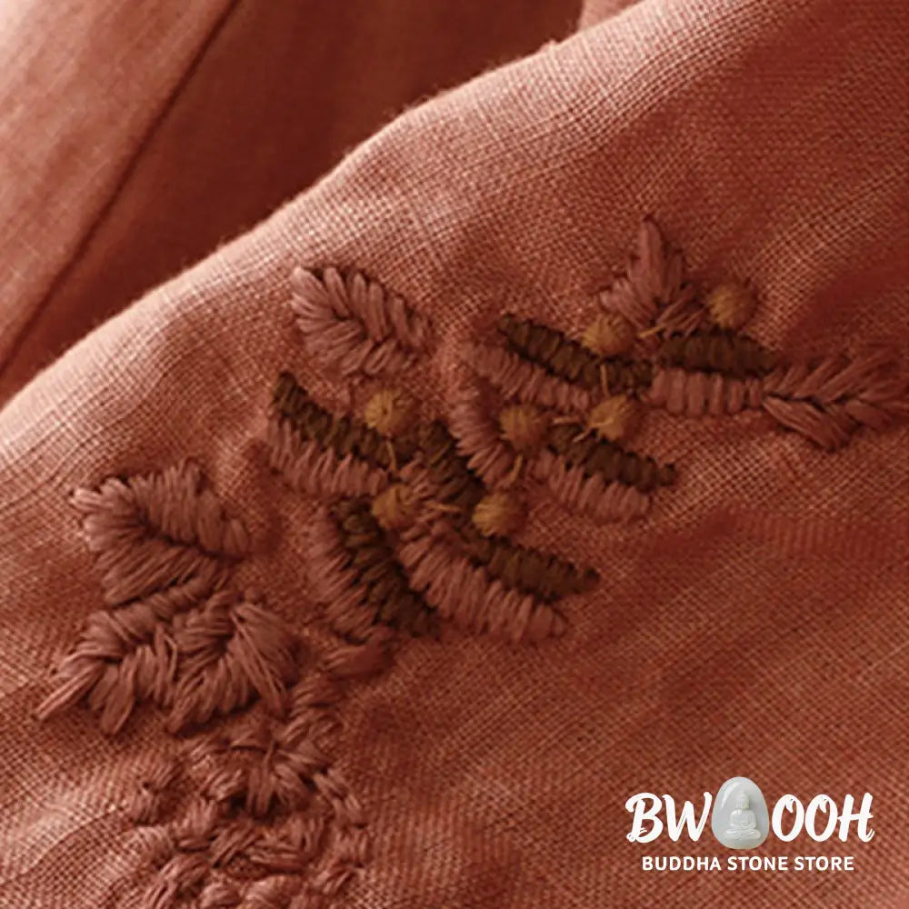 Buddha Stones Vintage Solid Embroidery Drawstring Women’s Skirt With Pockets - Skirt