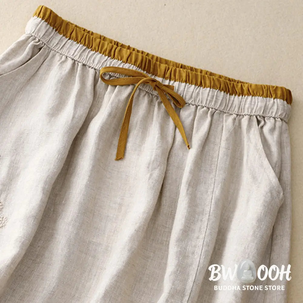 Buddha Stones Vintage Solid Embroidery Drawstring Women’s Skirt With Pockets - Skirt