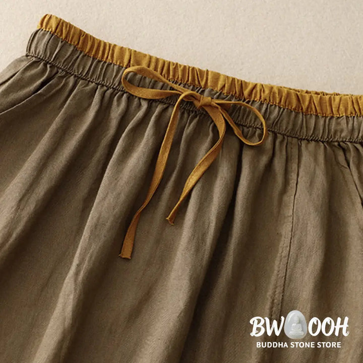 Buddha Stones Vintage Solid Embroidery Drawstring Women’s Skirt With Pockets - Skirt