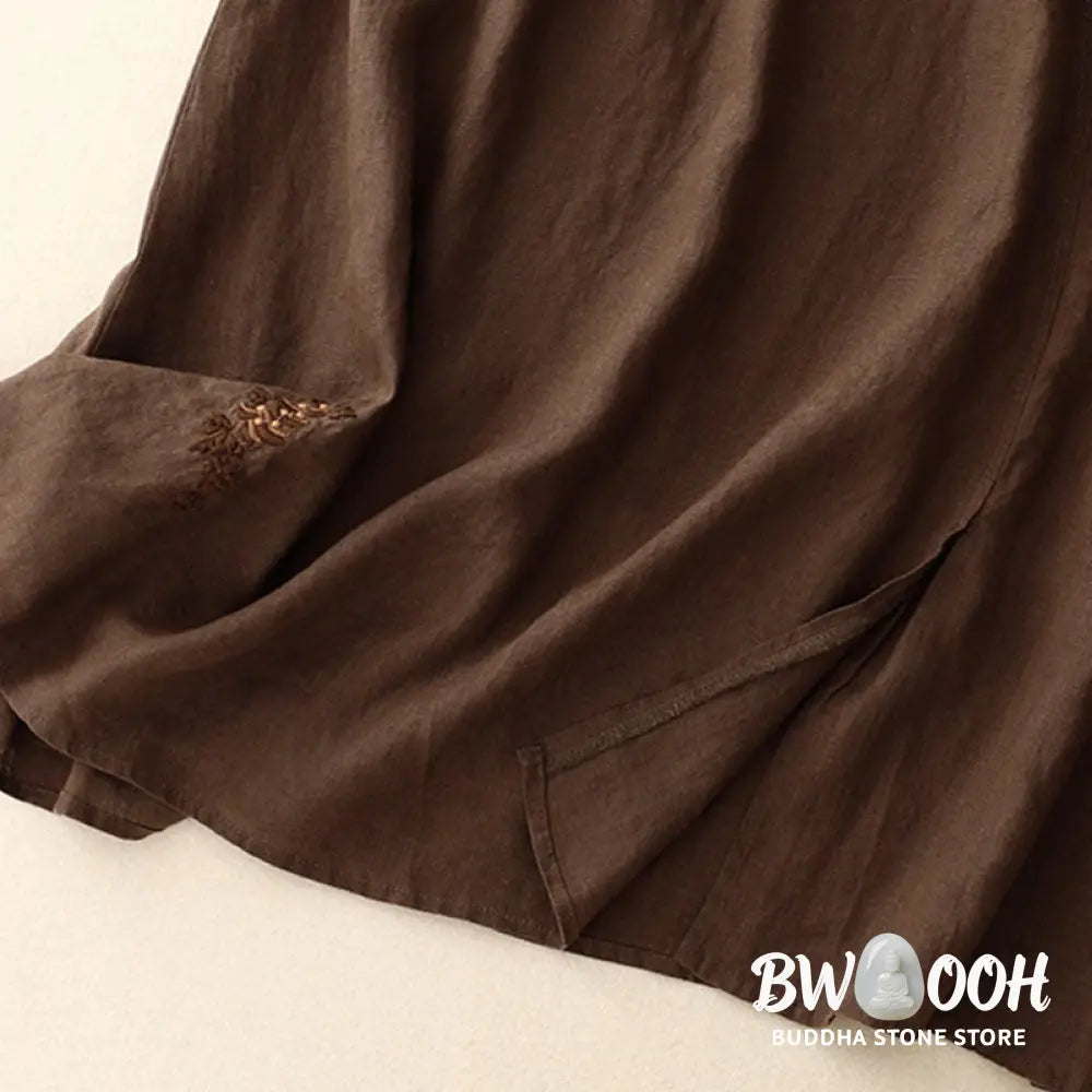 Buddha Stones Vintage Solid Embroidery Drawstring Women’s Skirt With Pockets - Skirt