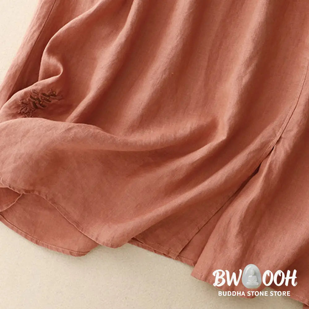 Buddha Stones Vintage Solid Embroidery Drawstring Women’s Skirt With Pockets - Skirt