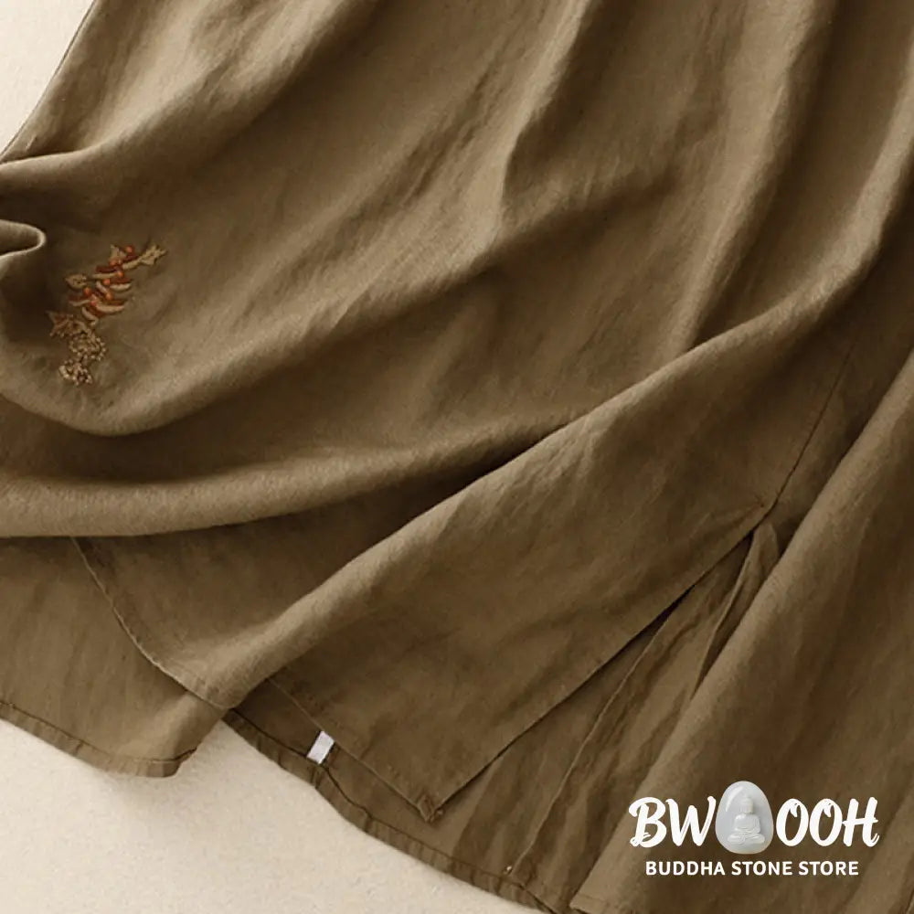 Buddha Stones Vintage Solid Embroidery Drawstring Women’s Skirt With Pockets - Skirt
