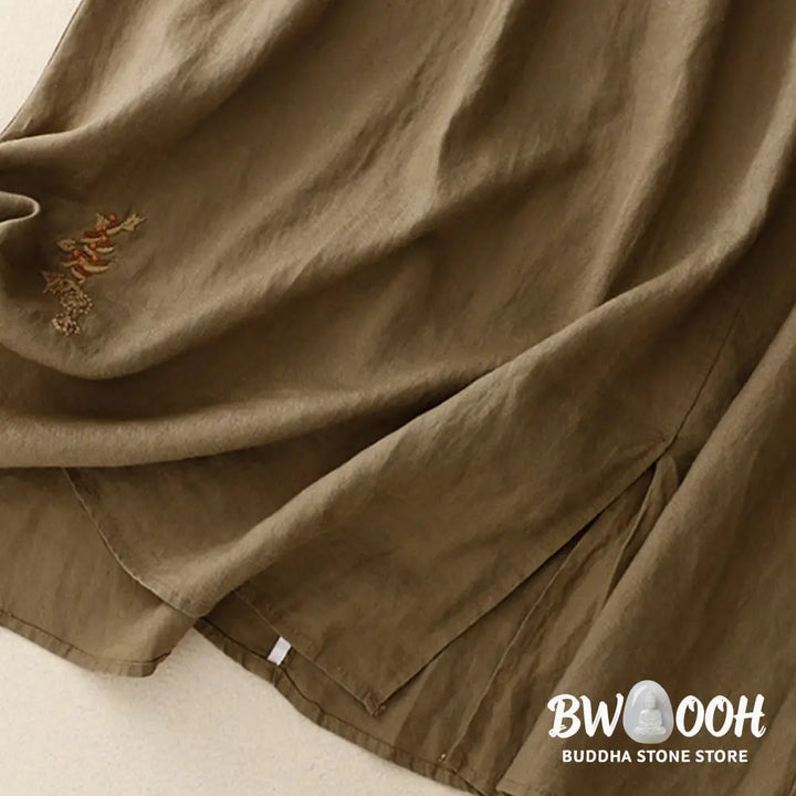 Buddha Stones Vintage Solid Embroidery Drawstring Women’s Skirt With Pockets - Skirt