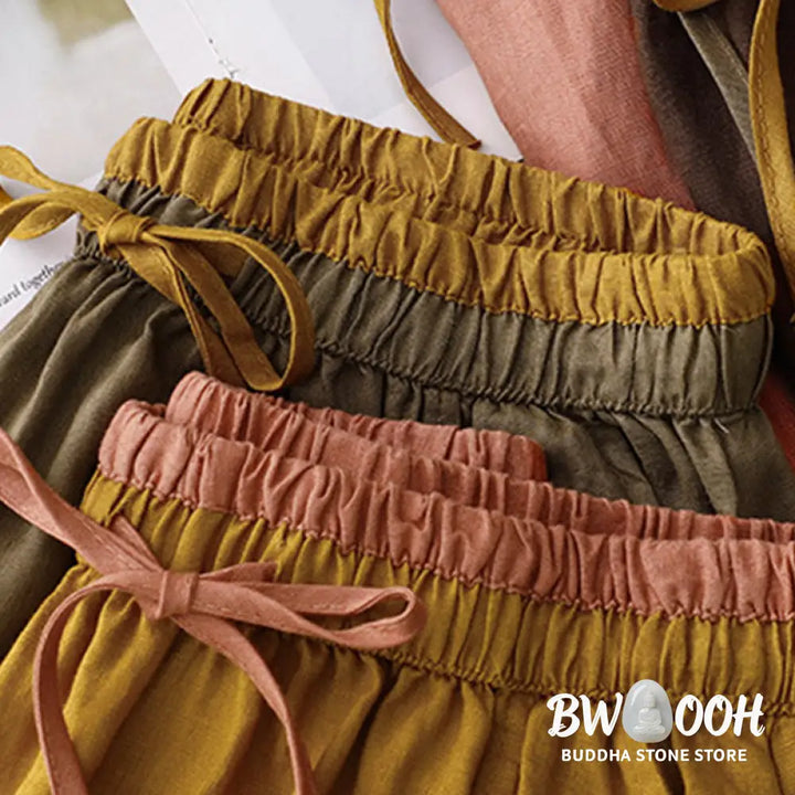 Buddha Stones Vintage Solid Embroidery Drawstring Women’s Skirt With Pockets - Skirt