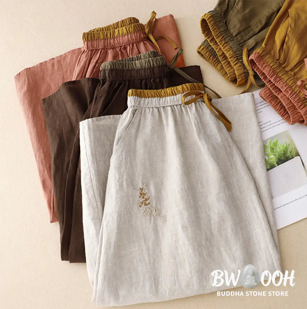 Buddha Stones Vintage Solid Embroidery Drawstring Women’s Skirt With Pockets - Skirt