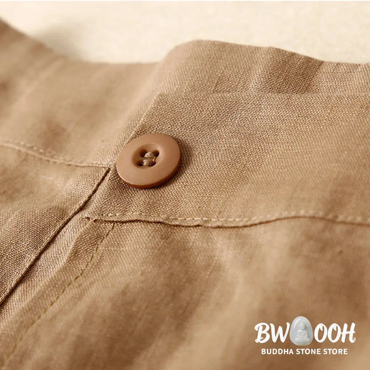 Buddha Stones Vintage Summer Asymmetrical High Waist Women’s Cotton Linen Skirt With Pockets - Skirt