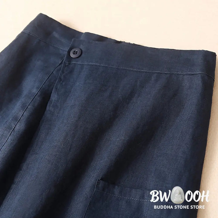 Buddha Stones Vintage Summer Asymmetrical High Waist Women’s Cotton Linen Skirt With Pockets - Skirt