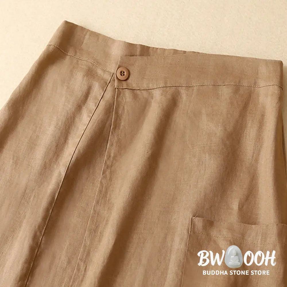 Buddha Stones Vintage Summer Asymmetrical High Waist Women’s Cotton Linen Skirt With Pockets - Skirt
