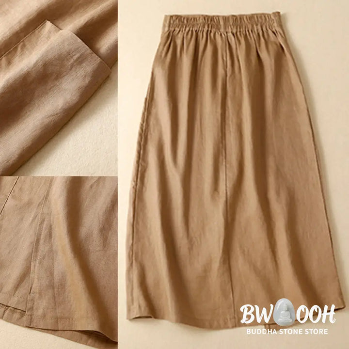 Buddha Stones Vintage Summer Asymmetrical High Waist Women’s Cotton Linen Skirt With Pockets - Skirt