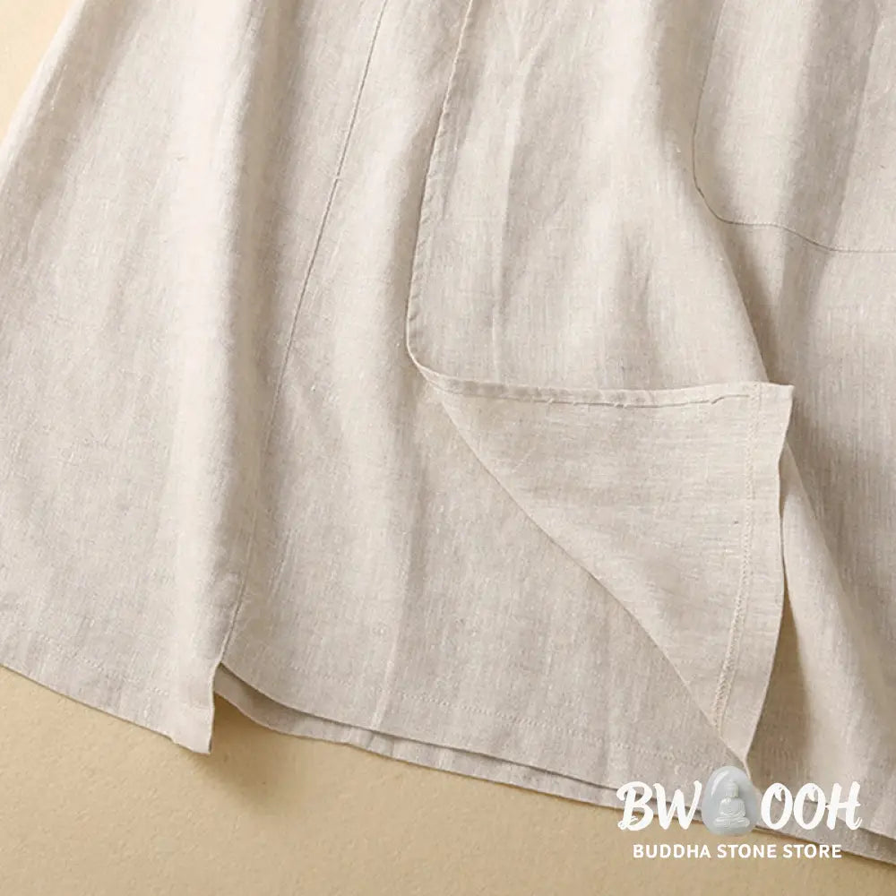Buddha Stones Vintage Summer Asymmetrical High Waist Women’s Cotton Linen Skirt With Pockets - Skirt