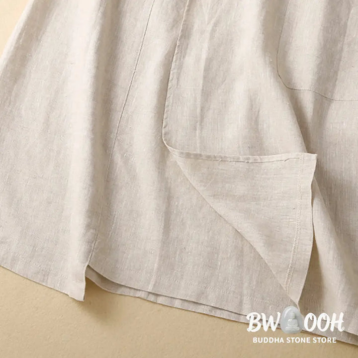 Buddha Stones Vintage Summer Asymmetrical High Waist Women’s Cotton Linen Skirt With Pockets - Skirt