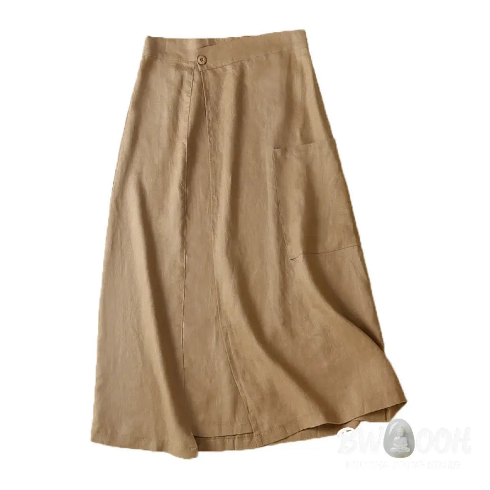 Buddha Stones Vintage Summer Asymmetrical High Waist Women’s Cotton Linen Skirt With Pockets - Skirt