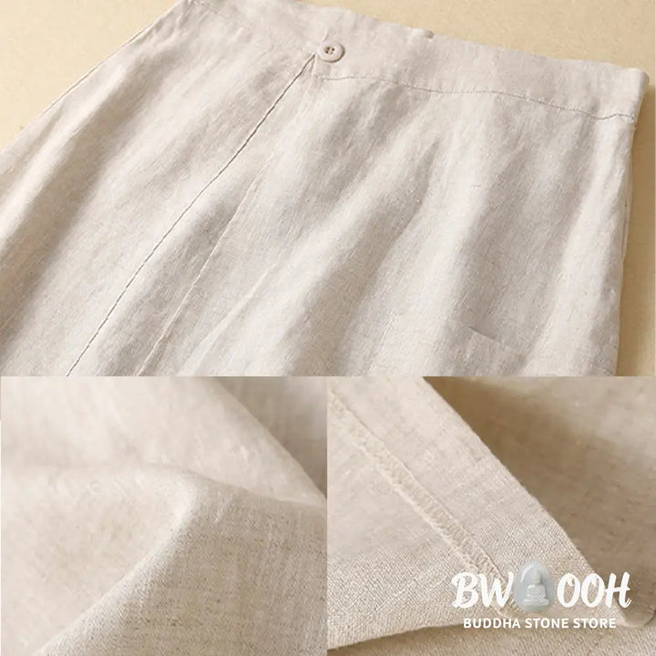 Buddha Stones Vintage Summer Asymmetrical High Waist Women’s Cotton Linen Skirt With Pockets - Skirt