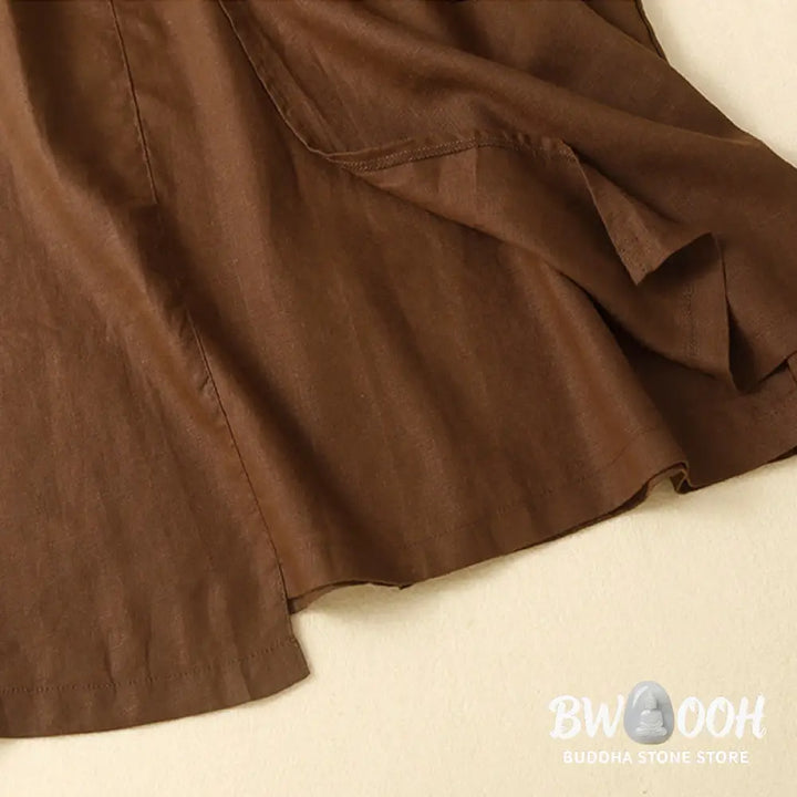 Buddha Stones Vintage Summer Asymmetrical High Waist Women’s Cotton Linen Skirt With Pockets - Skirt
