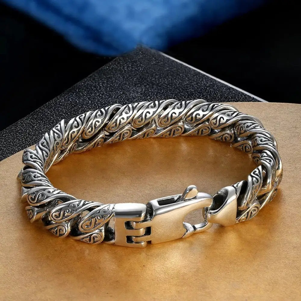 BWOOOH Vintage Tang Dynasty Flower Design Carved Luck Bracelet - BWOOOH - 18cm - Bracelet