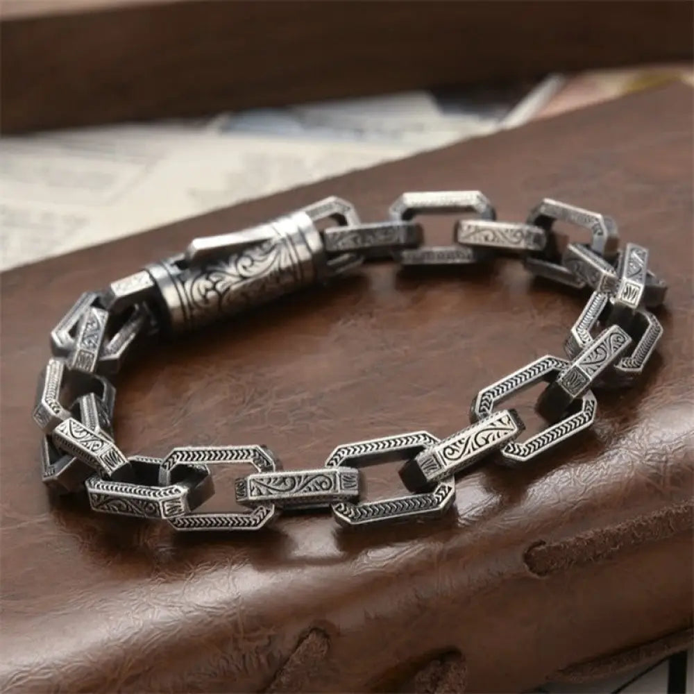 BWOOOH Vintage Tang Dynasty Flower Design Engraved Luck Energy Bracelet | spiritual healing bracelet