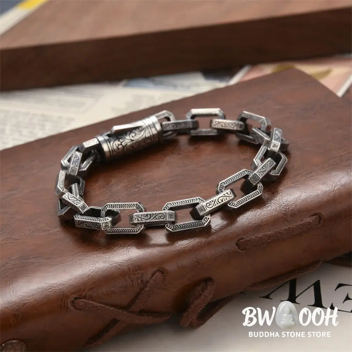 BWOOOH Vintage Tang Dynasty Flower Design Engraved Luck Energy Bracelet | spiritual healing bracelet
