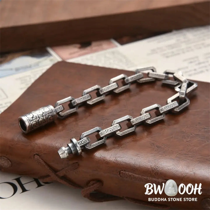 BWOOOH Vintage Tang Dynasty Flower Design Engraved Luck Energy Bracelet | spiritual healing bracelet