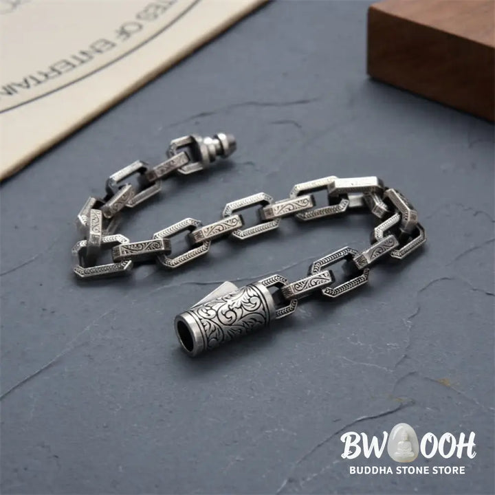 BWOOOH Vintage Tang Dynasty Flower Design Engraved Luck Energy Bracelet | spiritual healing bracelet