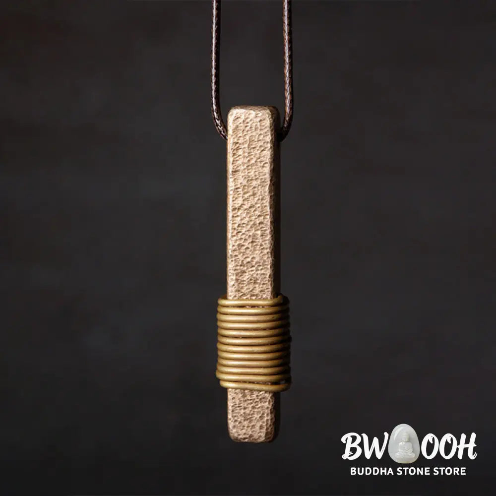 Buddha Stones Vintage Textured Design Brass Copper Wealth Necklace Pendant - BWOOOH - Copper(Wealth♥Luck) - Necklaces &