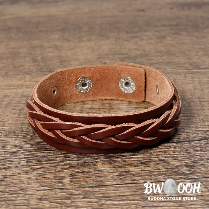 Buddha Stones Vintage Weaving Leather Adjustable Buckle Strengthen Bracelet - Bracelet