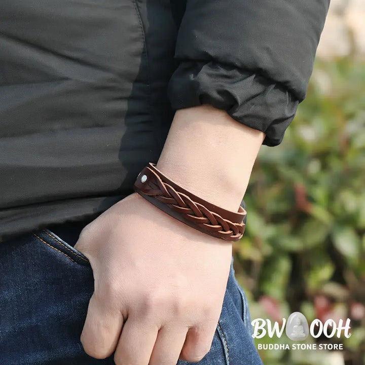 Buddha Stones Vintage Weaving Leather Adjustable Buckle Strengthen Bracelet - Bracelet