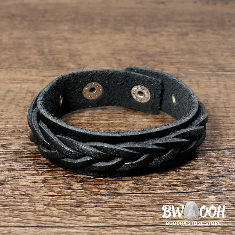 Buddha Stones Vintage Weaving Leather Adjustable Buckle Strengthen Bracelet - Bracelet