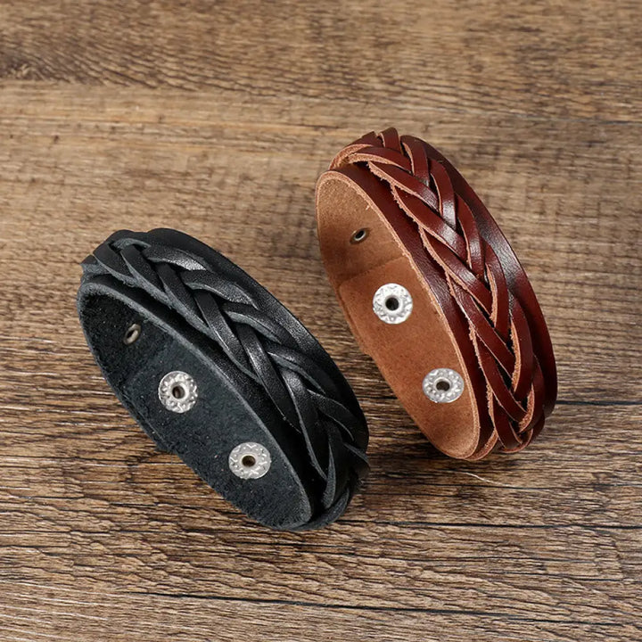BWOOOH Vintage Weaving Leather Adjustable Buckle Strengthen Bracelet - Bracelet