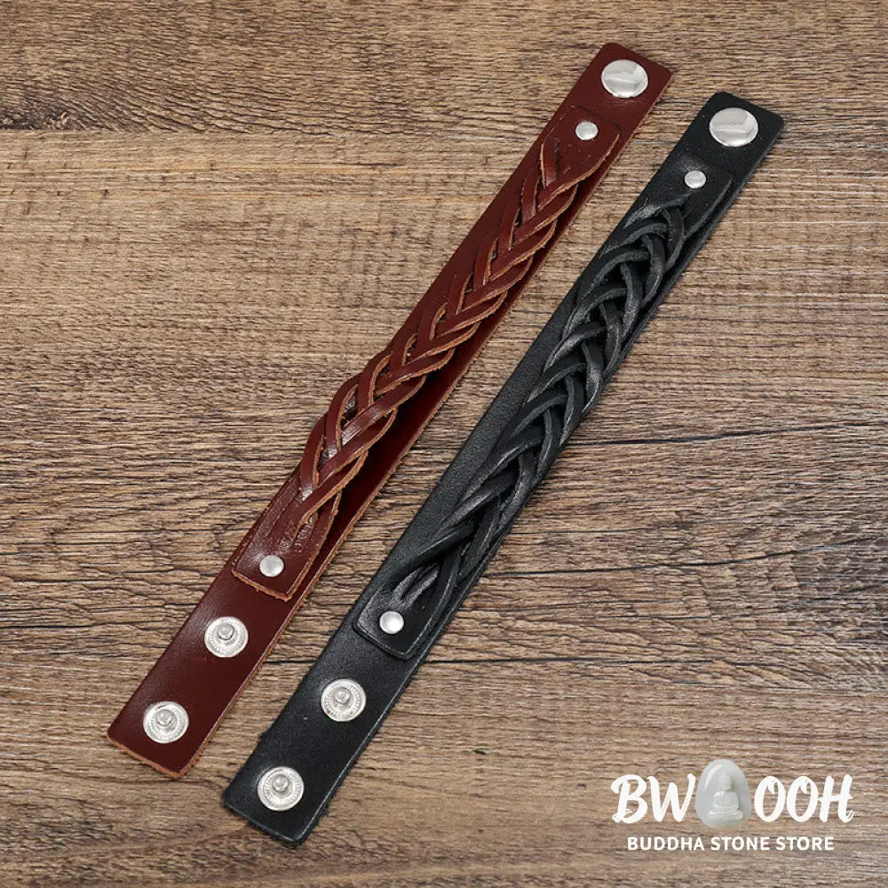 Buddha Stones Vintage Weaving Leather Adjustable Buckle Strengthen Bracelet - Bracelet