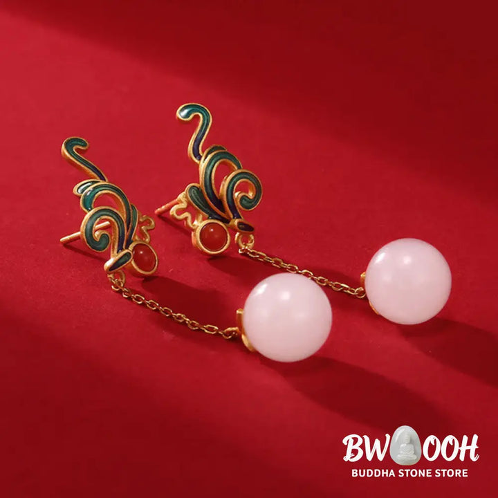 Buddha Stones Vintage White Jade Red Agate Bead Blessing Drop Dangle Earrings - White Jade(Protection♥Happiness)