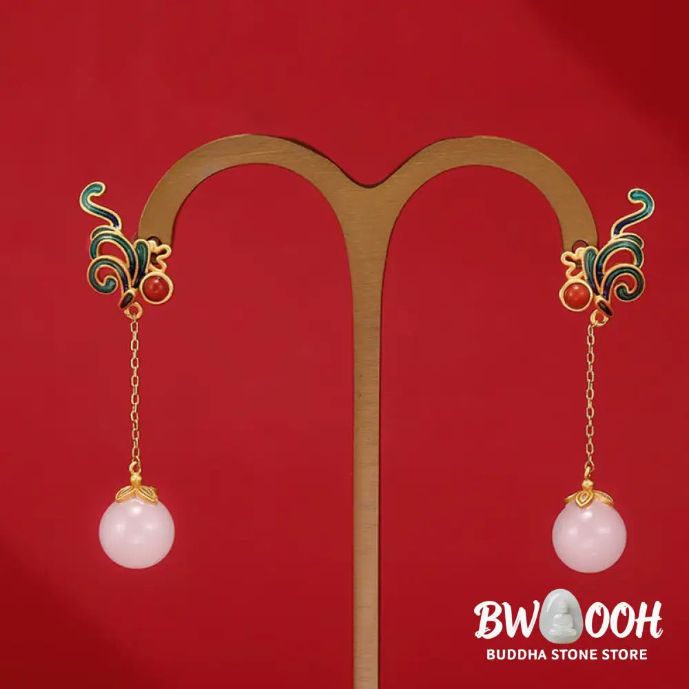 Buddha Stones Vintage White Jade Red Agate Bead Blessing Drop Dangle Earrings - White Jade(Protection♥Happiness)