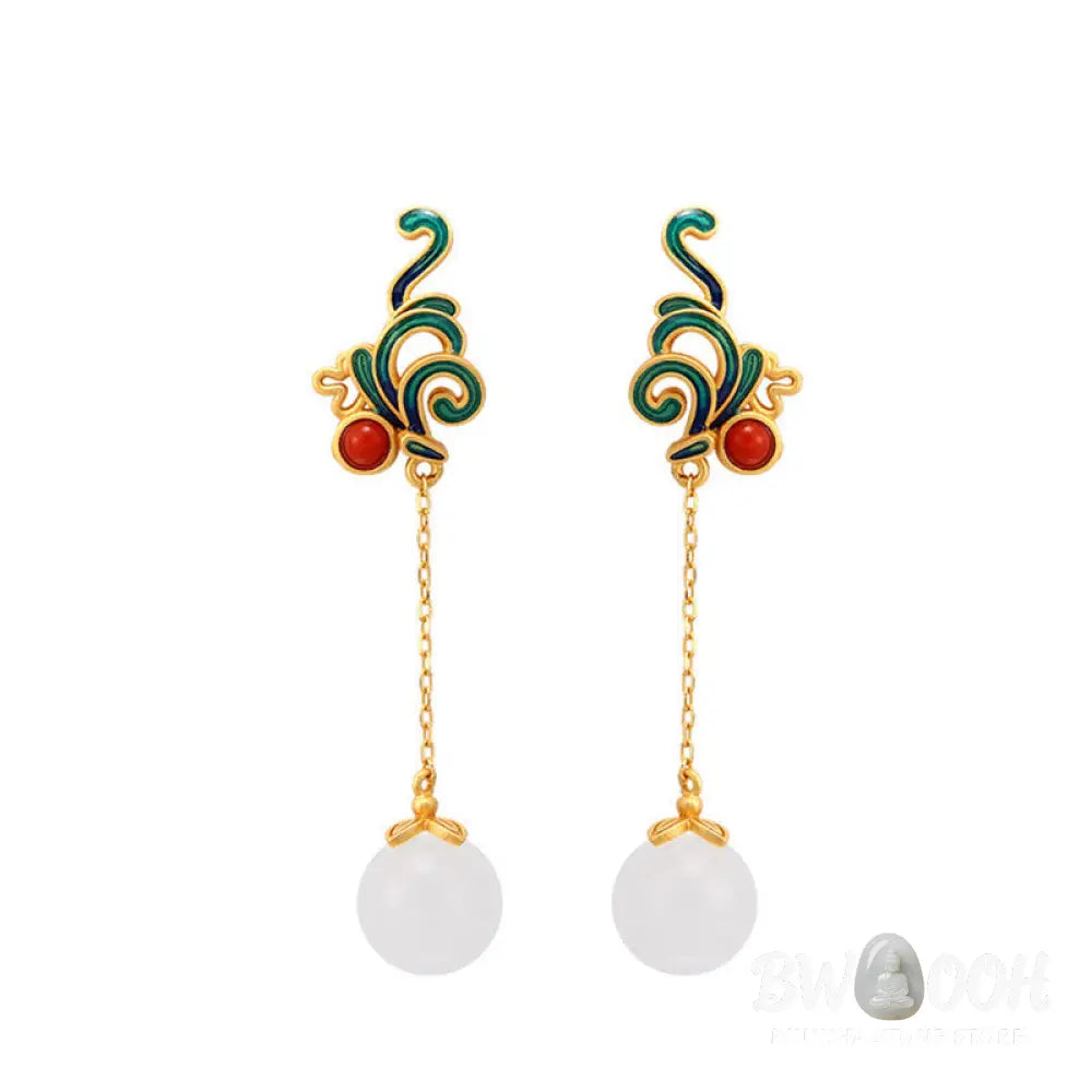 Buddha Stones Vintage White Jade Red Agate Bead Blessing Drop Dangle Earrings - White Jade(Protection♥Happiness)