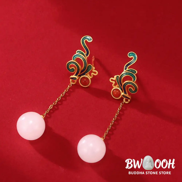 Buddha Stones Vintage White Jade Red Agate Bead Blessing Drop Dangle Earrings - White Jade(Protection♥Happiness)