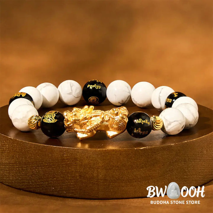 Buddha Stones Vintage White Turquoise Black Onyx Pixiu Beads Blessing Bracelet - BWOOOH - White Turquoisep PiXiu (Wrist