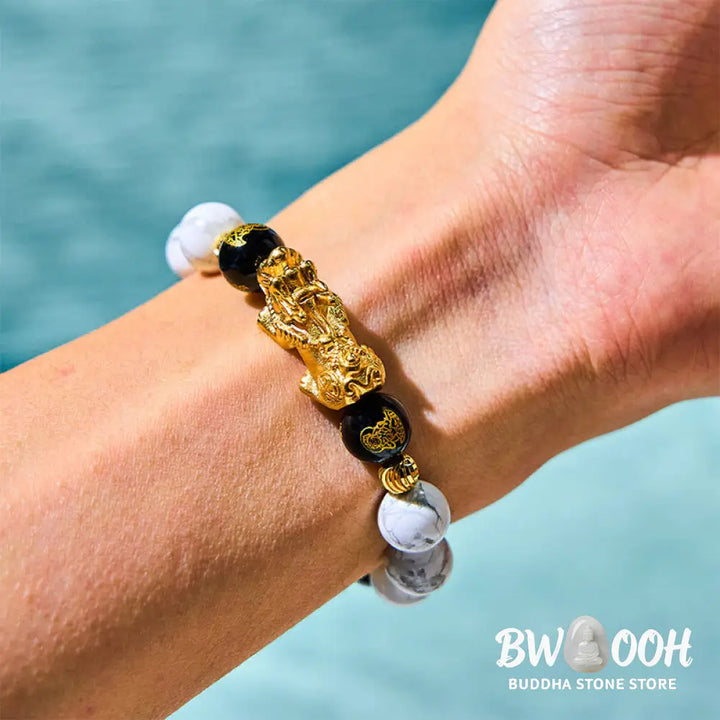 Buddha Stones Vintage White Turquoise Black Onyx Pixiu Beads Blessing Bracelet - BWOOOH - White Turquoisep PiXiu (Wrist