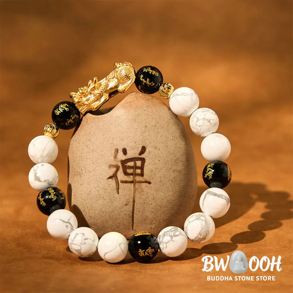 Buddha Stones Vintage White Turquoise Black Onyx Pixiu Beads Blessing Bracelet - BWOOOH - White Turquoisep PiXiu (Wrist