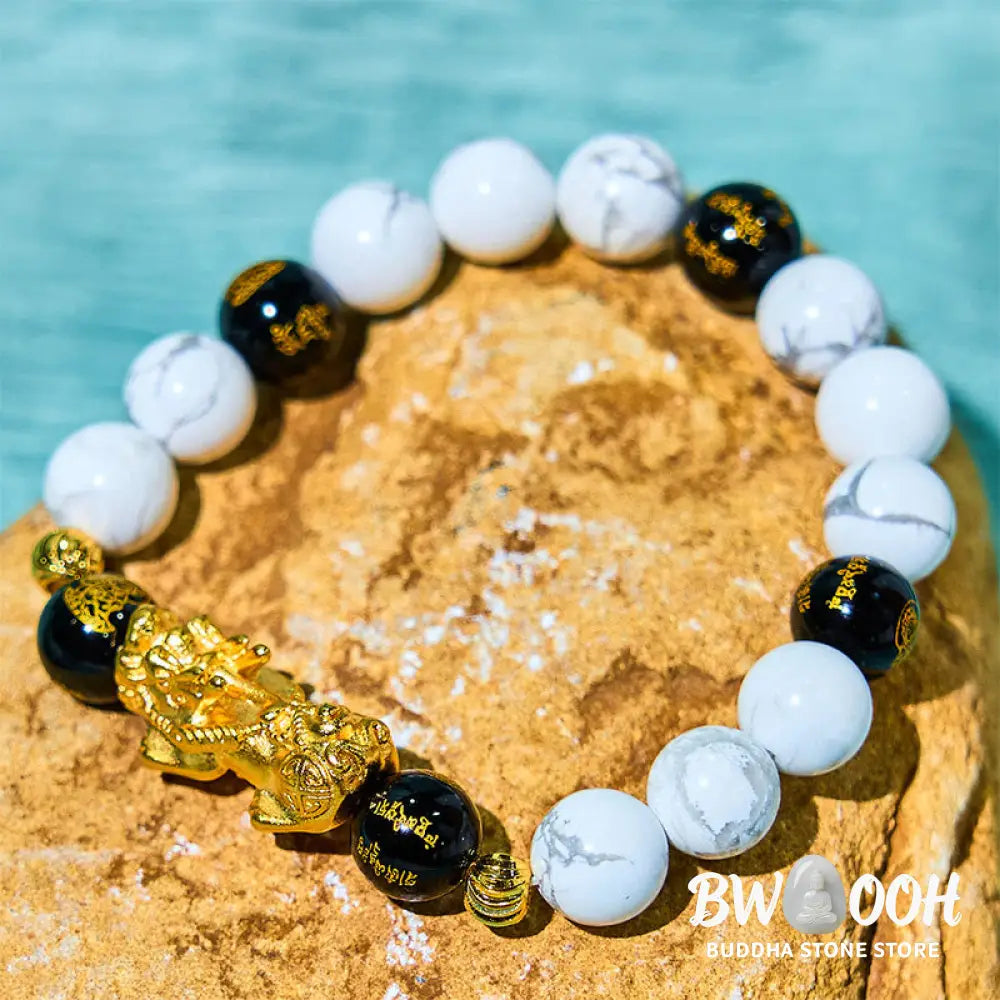 Buddha Stones Vintage White Turquoise Black Onyx Pixiu Beads Blessing Bracelet - BWOOOH - White Turquoisep PiXiu (Wrist