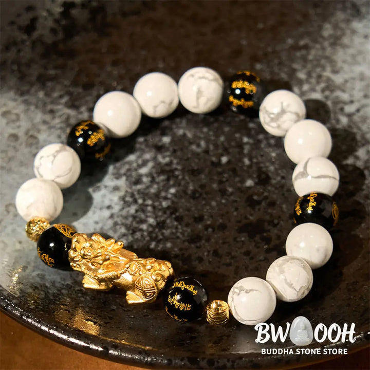 Buddha Stones Vintage White Turquoise Black Onyx Pixiu Beads Blessing Bracelet - BWOOOH - White Turquoisep PiXiu (Wrist