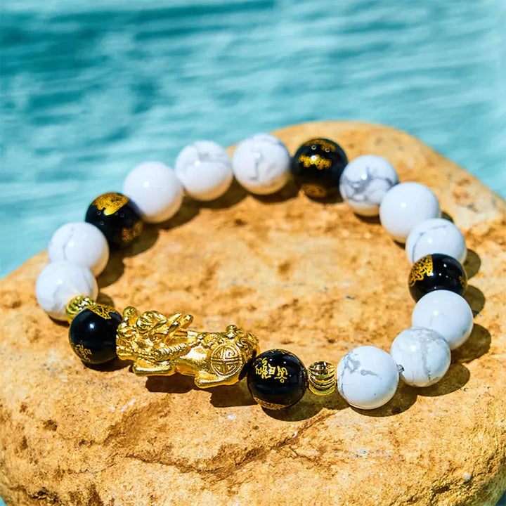 BWOOOH Vintage White Turquoise Black Onyx Pixiu Beads Blessing Bracelet - BWOOOH - White Turquoisep PiXiu (Wrist