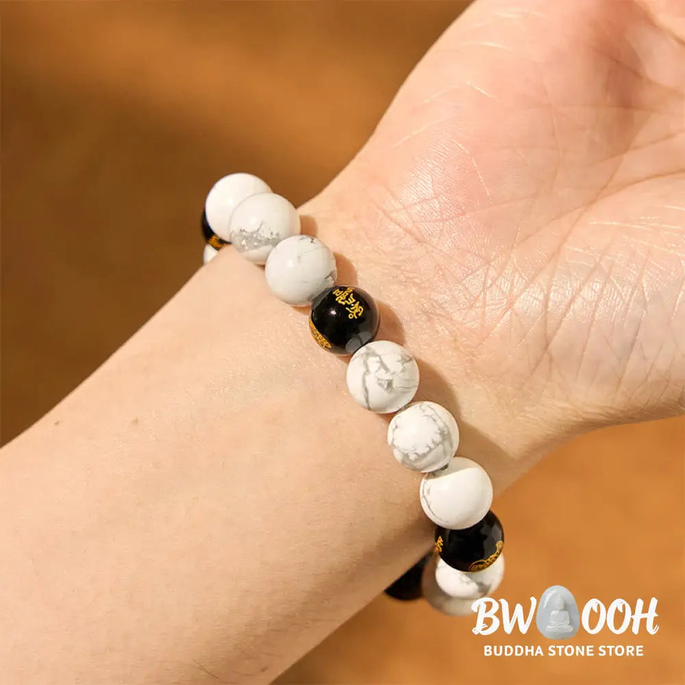 Buddha Stones Vintage White Turquoise Black Onyx Pixiu Beads Blessing Bracelet - BWOOOH - White Turquoisep PiXiu (Wrist