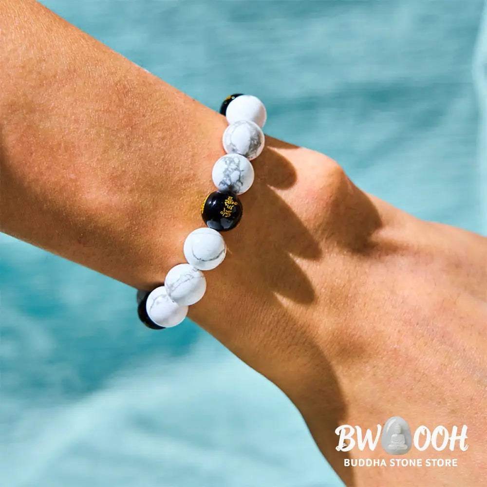 Buddha Stones Vintage White Turquoise Black Onyx Pixiu Beads Blessing Bracelet - BWOOOH - White Turquoisep PiXiu (Wrist