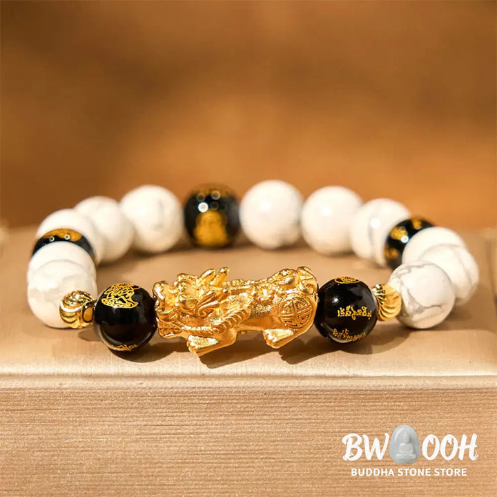 Buddha Stones Vintage White Turquoise Black Onyx Pixiu Beads Blessing Bracelet - BWOOOH - White Turquoisep PiXiu (Wrist