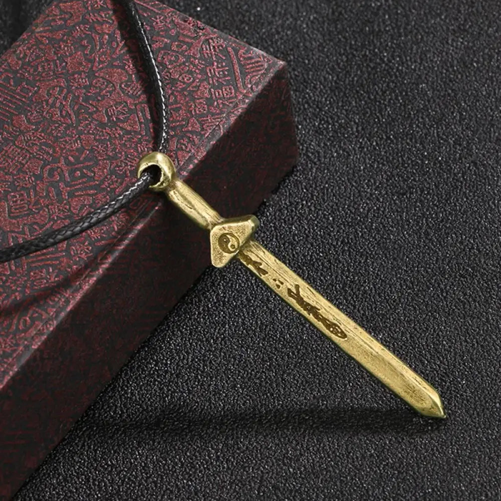 Buddha Stones Vintage Yin Yang Copper Brass Sword Balance Necklace Pendant - BWOOOH - Copper Sword - Necklaces &