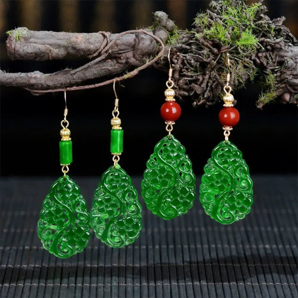 BWOOOH Water Droplet Hollow Shape Jade Red Agate 925 Sterling Silver Luck Earrings — Jade jade bracelet for spiritual heal...